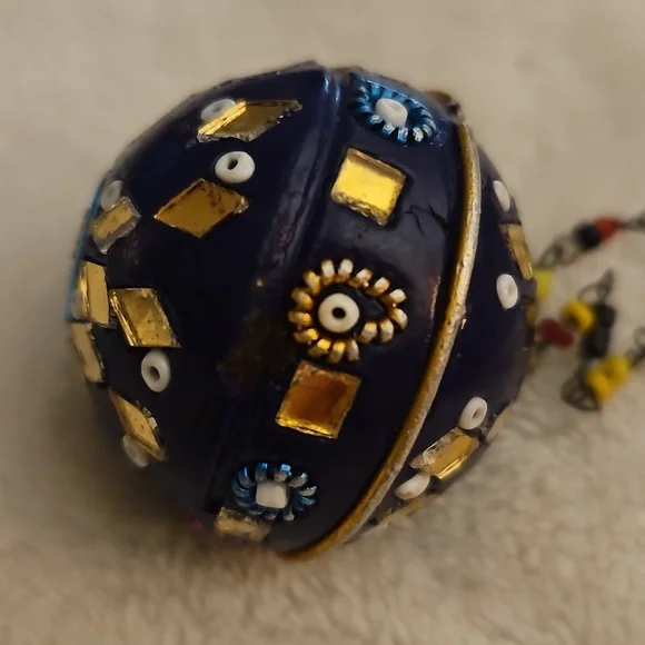 Vintage Indian Micro Mosaic Ball Pendant Multicolor Beaded Festival Necklace - Picture 9 of 11